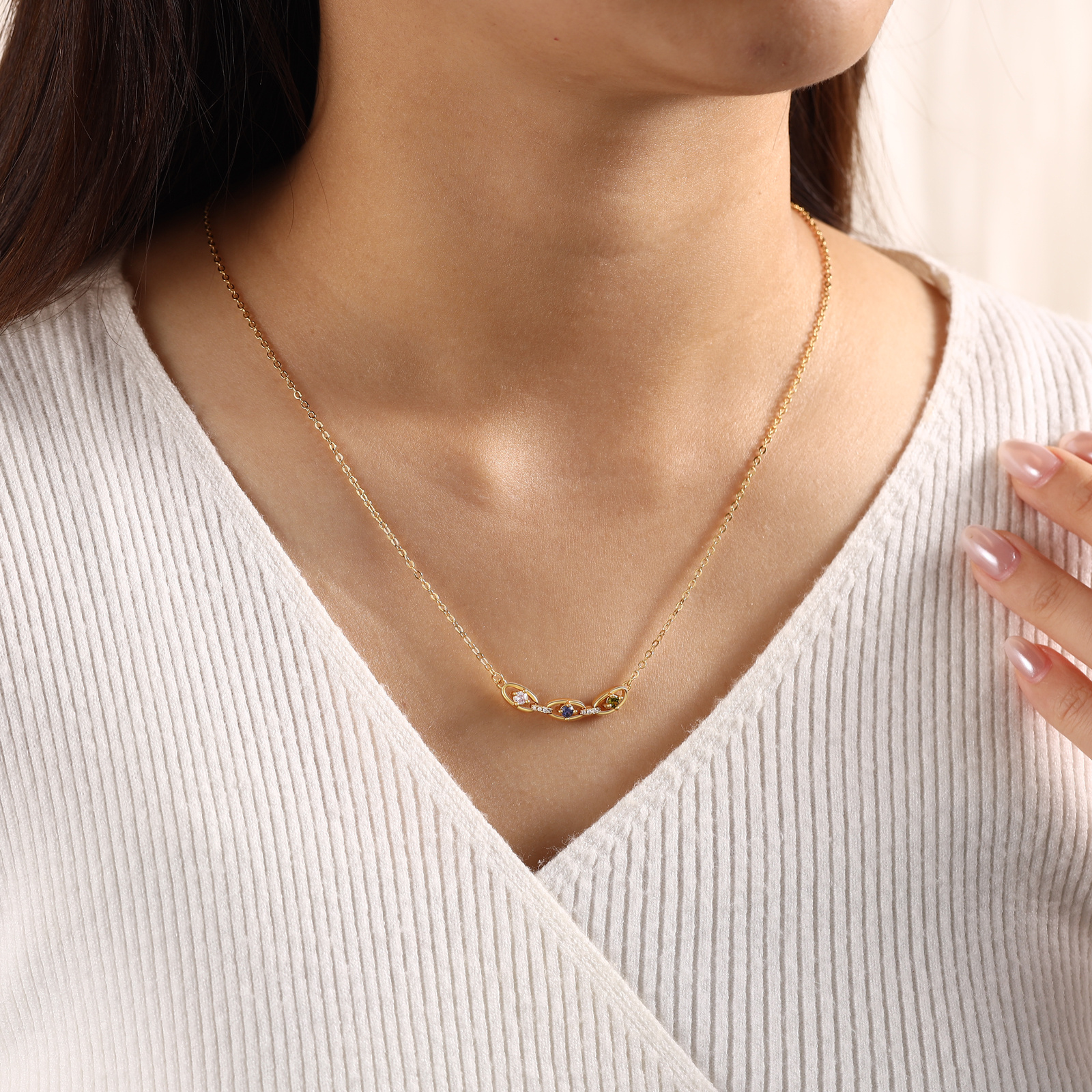 Collier Personnalisé avec 2 à 5 Pierres de naissance, Cadeau pour Femmes