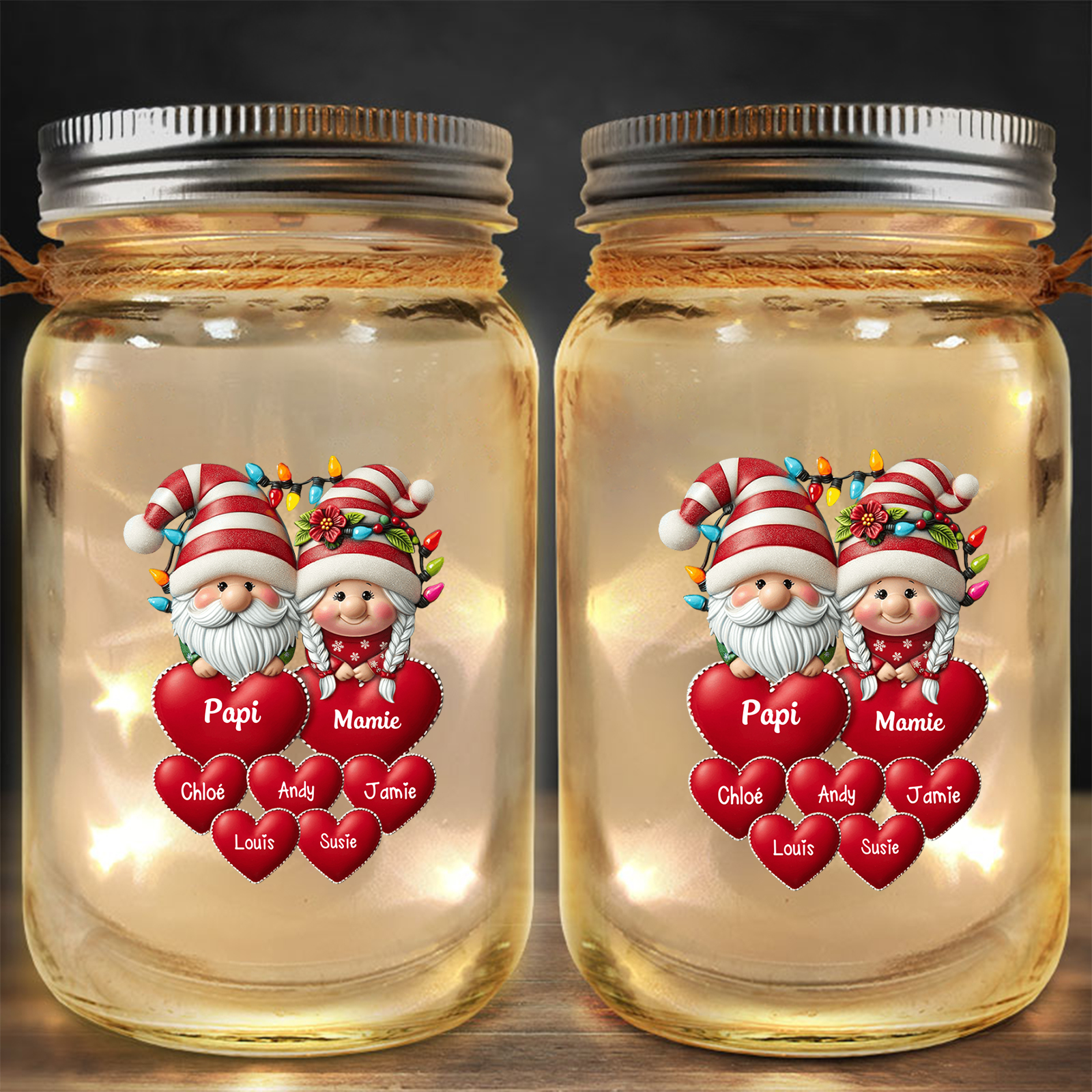 Bouteille Lumineuse Personnalisée, Bocal solaire Mason Jar de Noël pour Famille