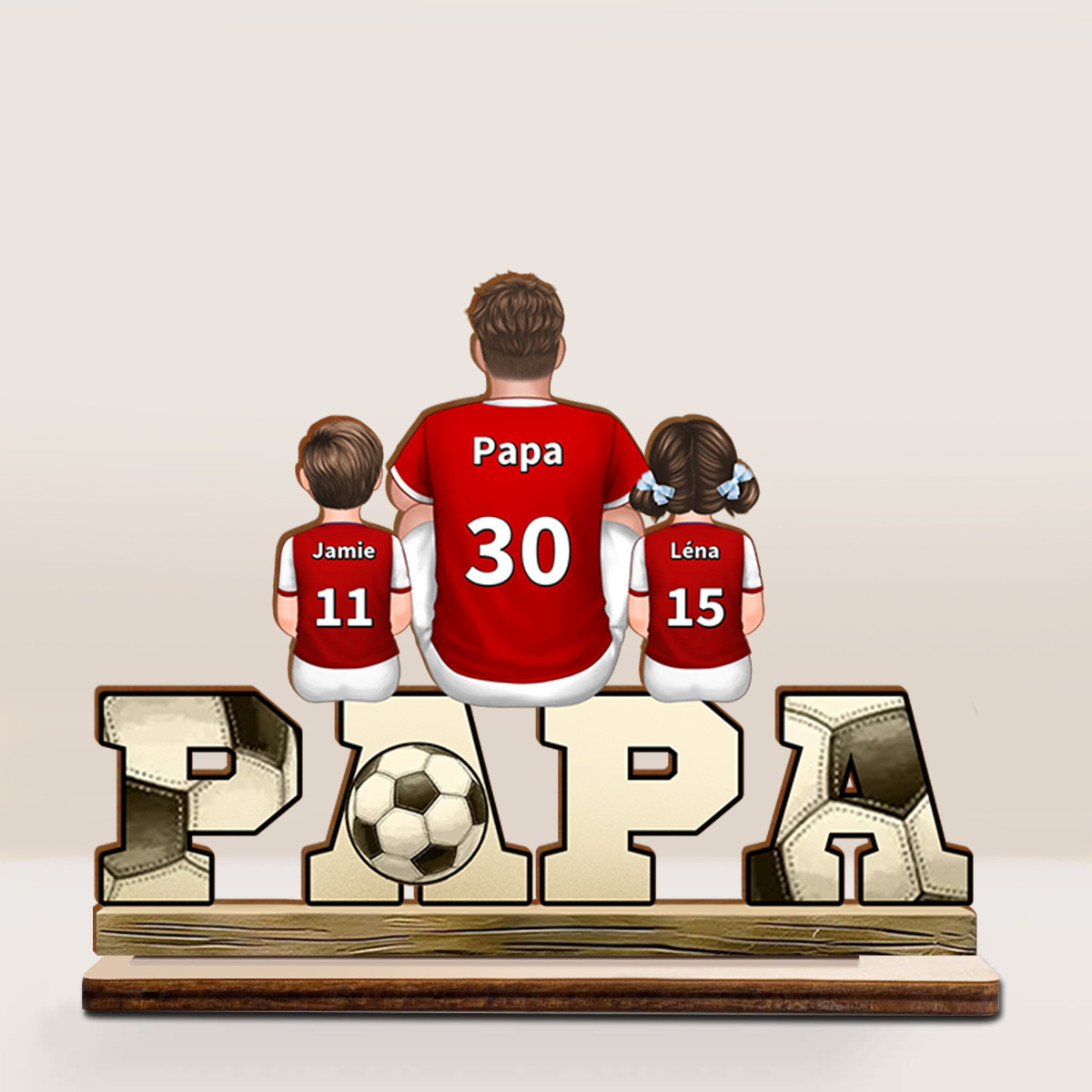 À mon Papa - Décoration en bois 2-5 Prénoms Personnalisés Football Orn