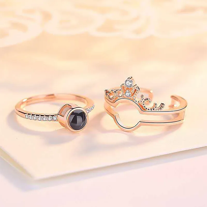 100 langues "Je t'aime" Bague Couronne Projection de Pierres Photo Personnalisée | Jessemade