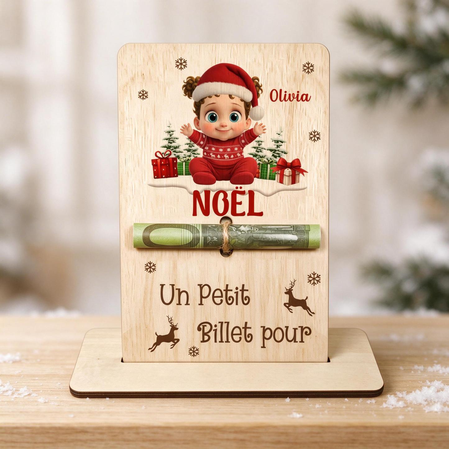 Porte-Billet en Bois Personnalisé avec Prénom pour offrir de l’argent à Noël aux enfants