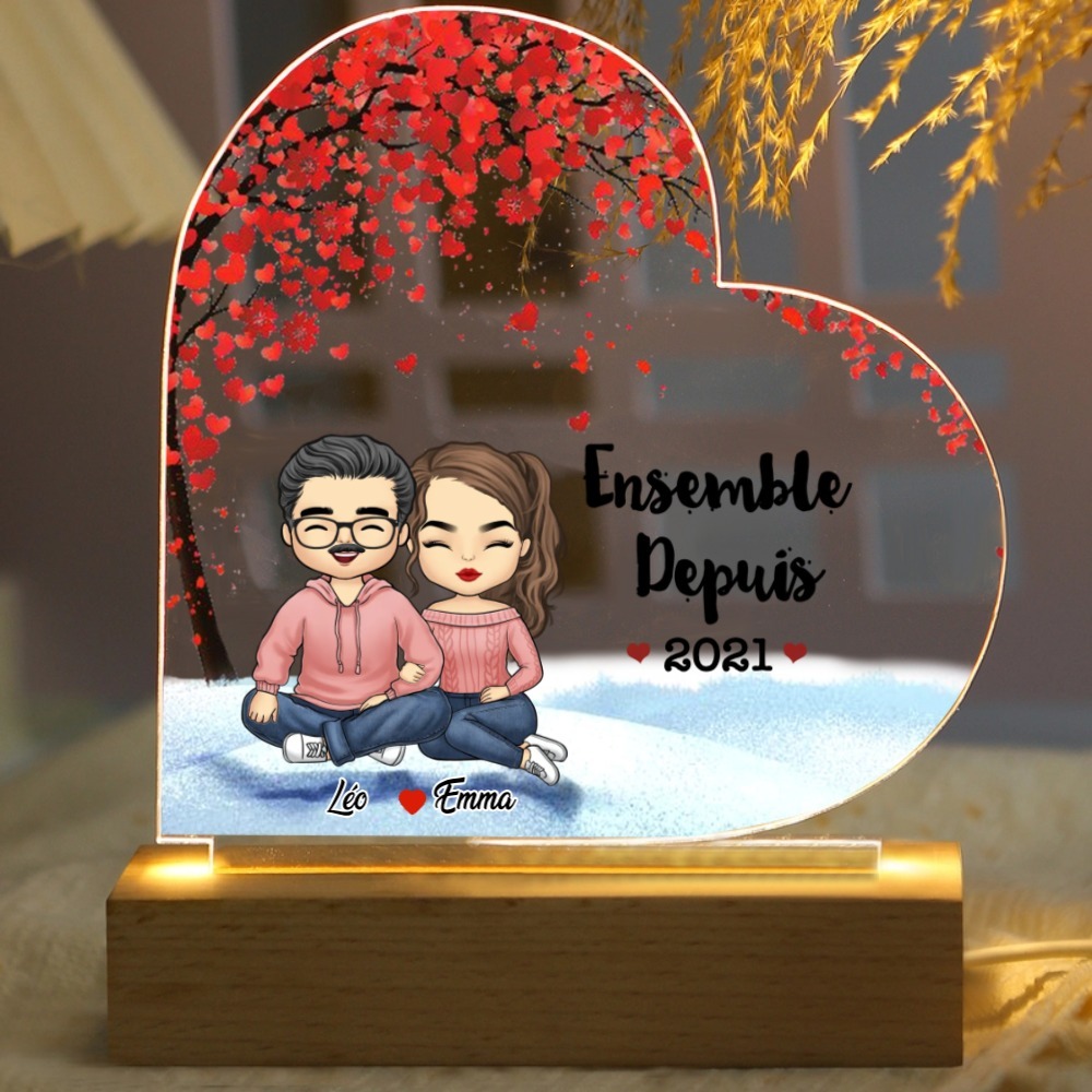 Lampe de chevet personnalisé 2 prénoms LED personnalisés avec texte amoureux pour couple | Jessemade