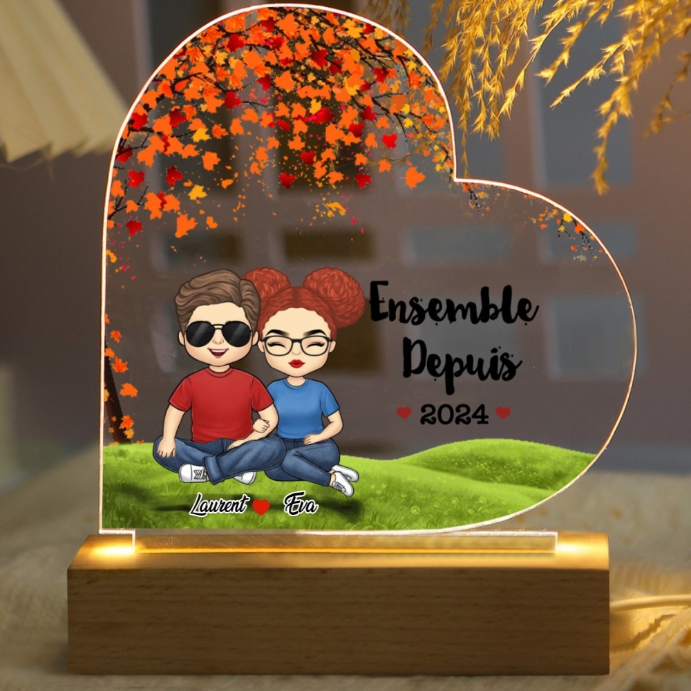 Lampe de chevet personnalisé 2 prénoms LED personnalisés avec texte amoureux pour couple | Jessemade