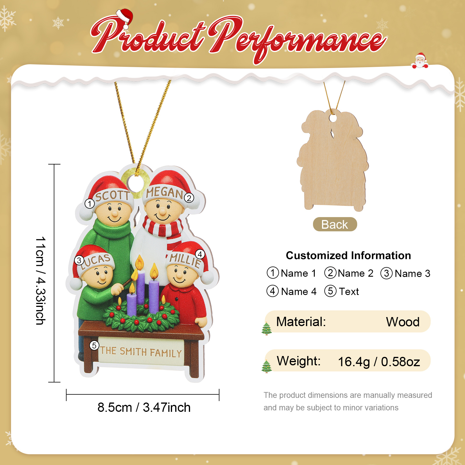 Décoration de sapin de Noël personnalisée – Famille allumant les bougies de l'Avent