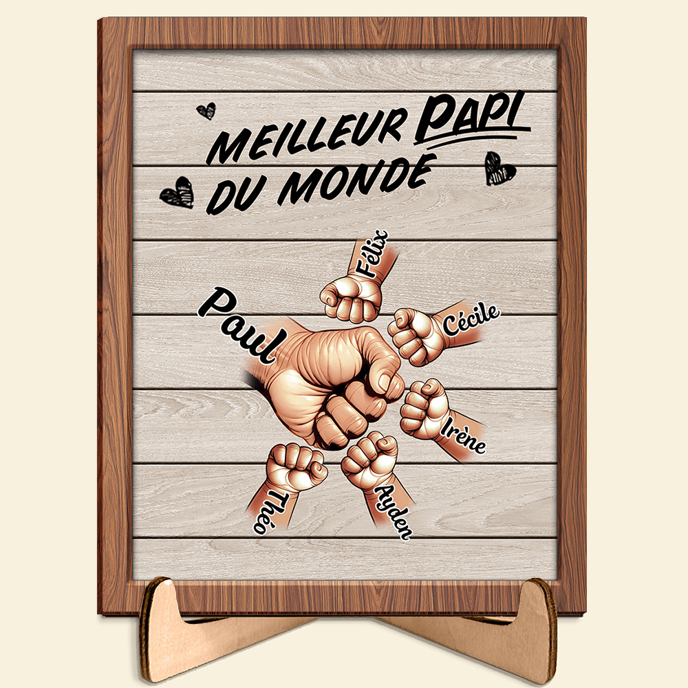 Plaque en Bois Personnalisée avec 2 à 9 Prénoms et Poings, Décoration en bois – Cadeau pour Papi/Papa | Jessemade