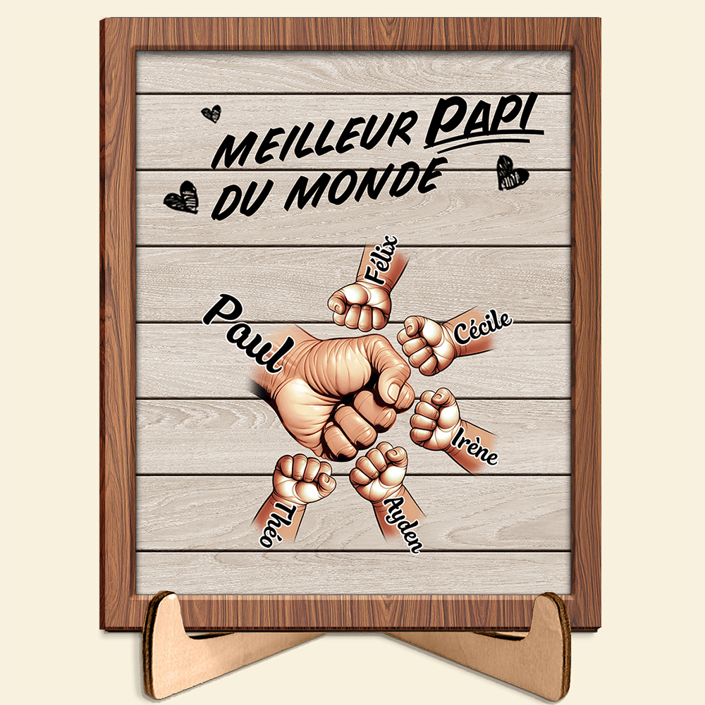 Plaque en Bois Personnalisée avec 2 à 9 Prénoms et Poings, Décoration en bois – Cadeau pour Papi/Papa | Jessemade