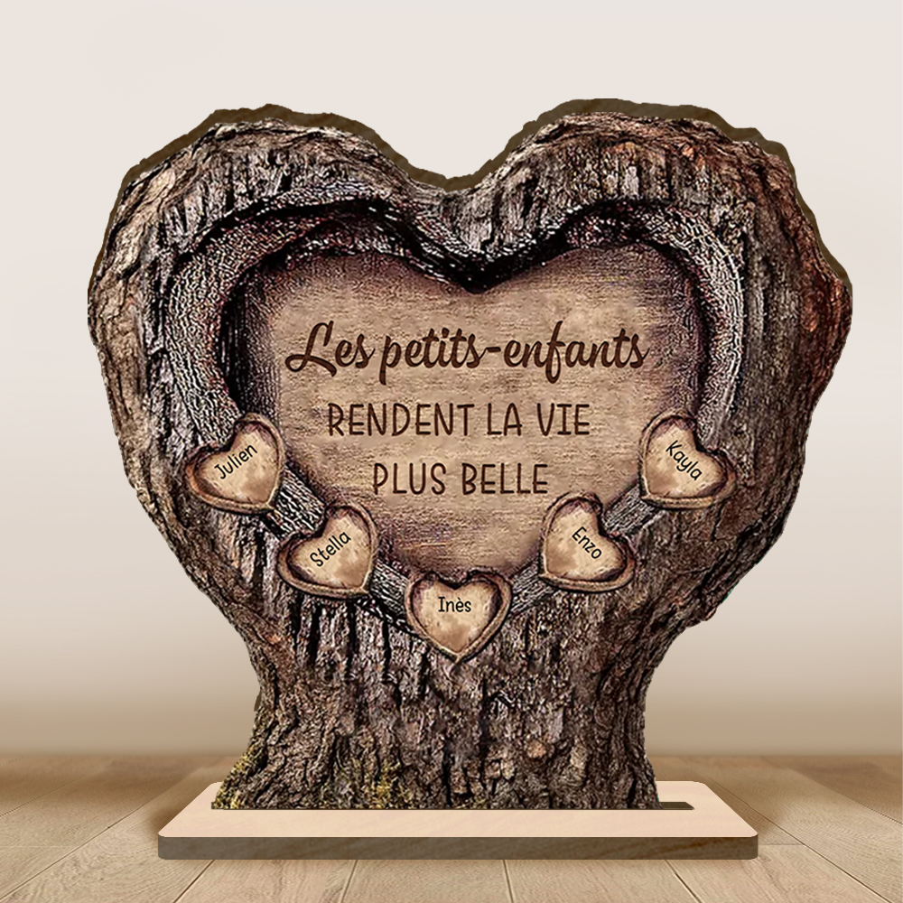 Cadeau personnalisé pour grands-parents, cœur en bois arbre généalogique avec gravure, jusqu’à 8 prénoms, Fête des Pères, anniversaire, Noël, pour grand-mère et grand-père | Jessemade