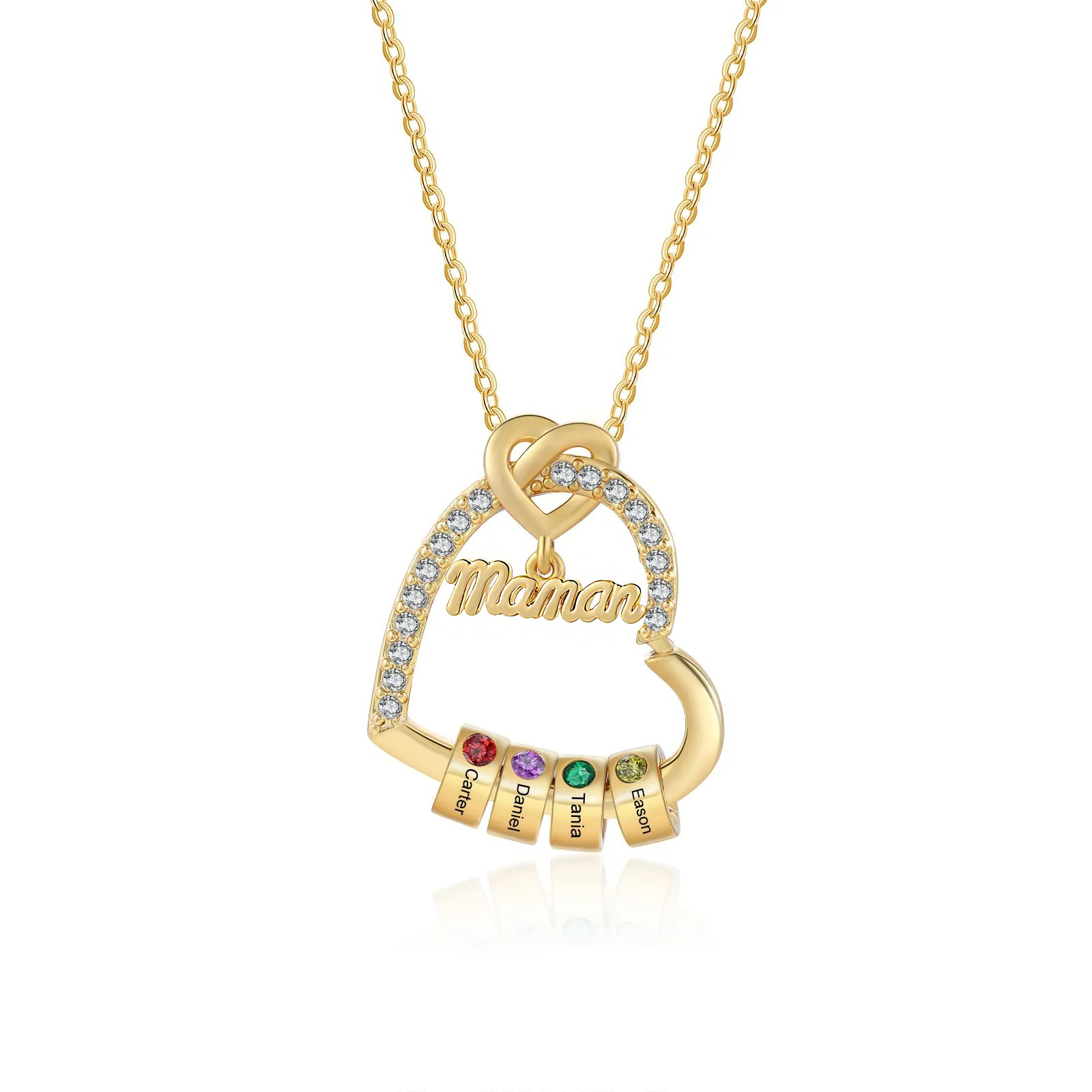À Maman - Collier Cœur Personnalisé avec 4 Prénoms et 4 Pierres de Naissance – Cadeau pour Femme, Maman  | Jessemade