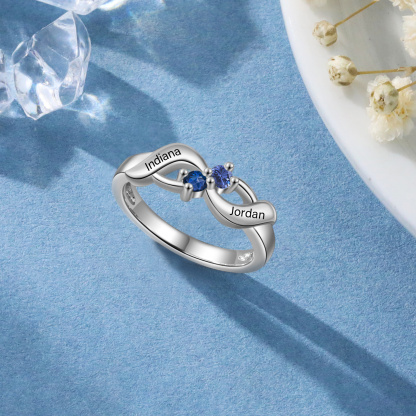 Bague Infini Personnalisée avec Prénoms et Pierres de Naissance – Bijou Gravé pour Femme