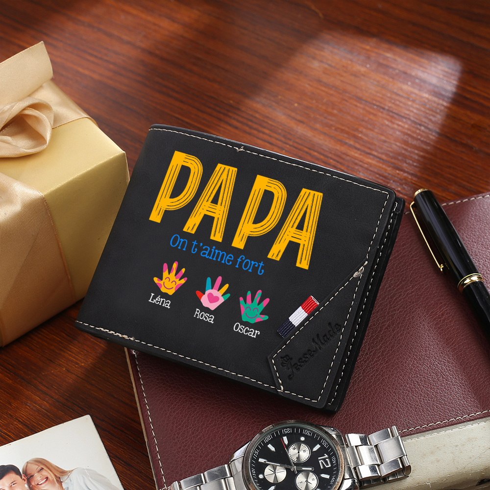 Portefeuille Personnalisé avec Prénoms en Empreintes de Mains Colorées