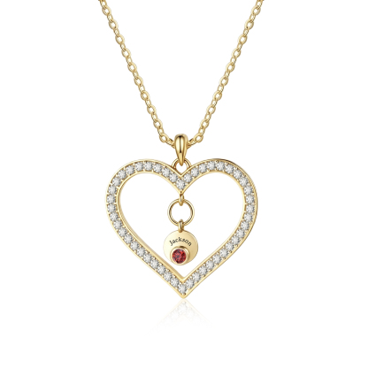 Collier Cœur Personnalisé avec 1 à 5 Prénoms & Pierres de Naissance – Pendentif pour Femme