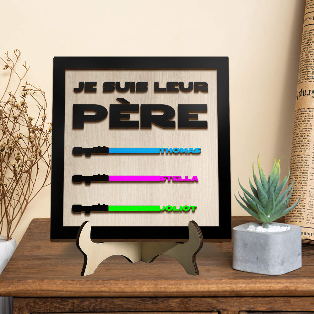 Je suis leur Père/Papa/Papi – Décoration en bois Personnalisée avec 1-6 Prénoms d'enfants, Plaque en Bois pour Papa ou Grand-père | Jessemade