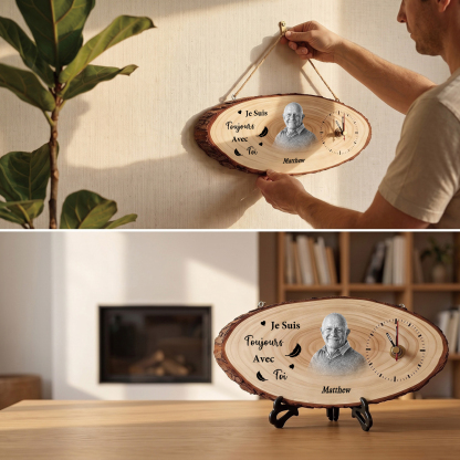 Horloge en Bois Personnalisée Souvenir avec Photo et Prénom – Cadeau Commémoratif pour Famille