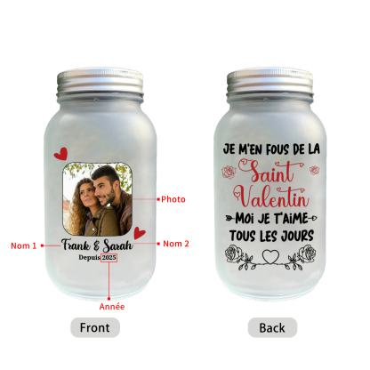 Bouteille Lumineuse avec Photo de Couple Personnalisée Bocal Mason Solaire