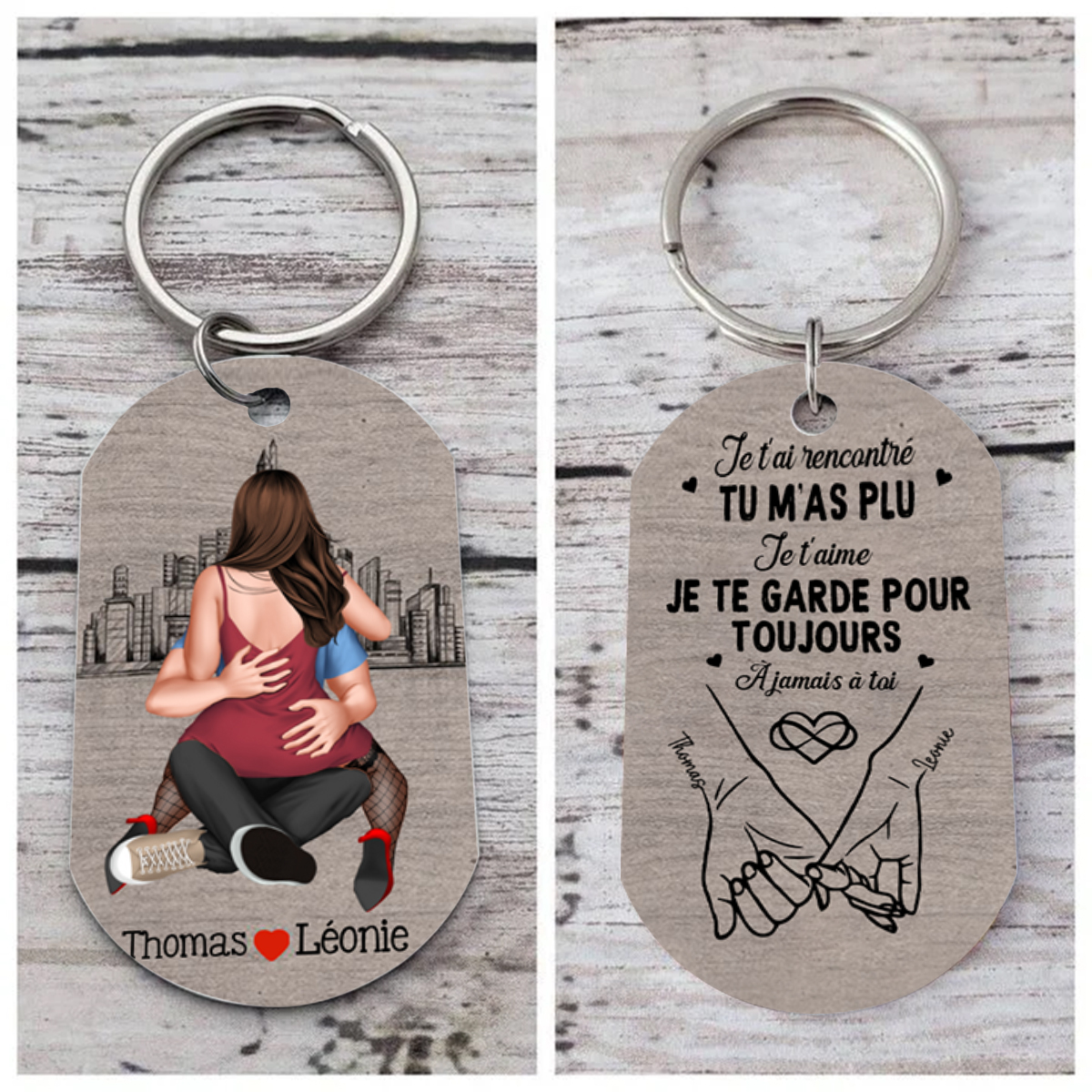 Porte-Clés Couple Câlin Personnalisé - Je te garde pour toujours