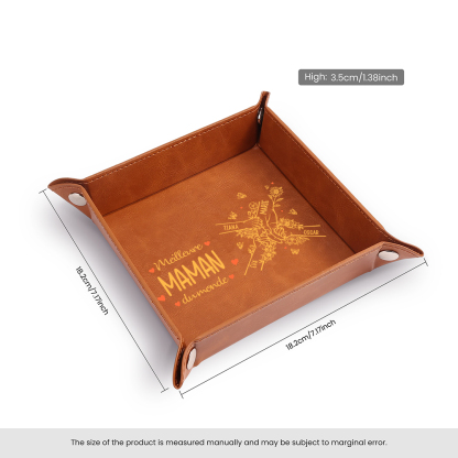 Vide-poche en cuir Personnalisé avec 2 à 7 Prénoms, cadeau « meilleure maman/mamie du monde » pour la fête des Mères