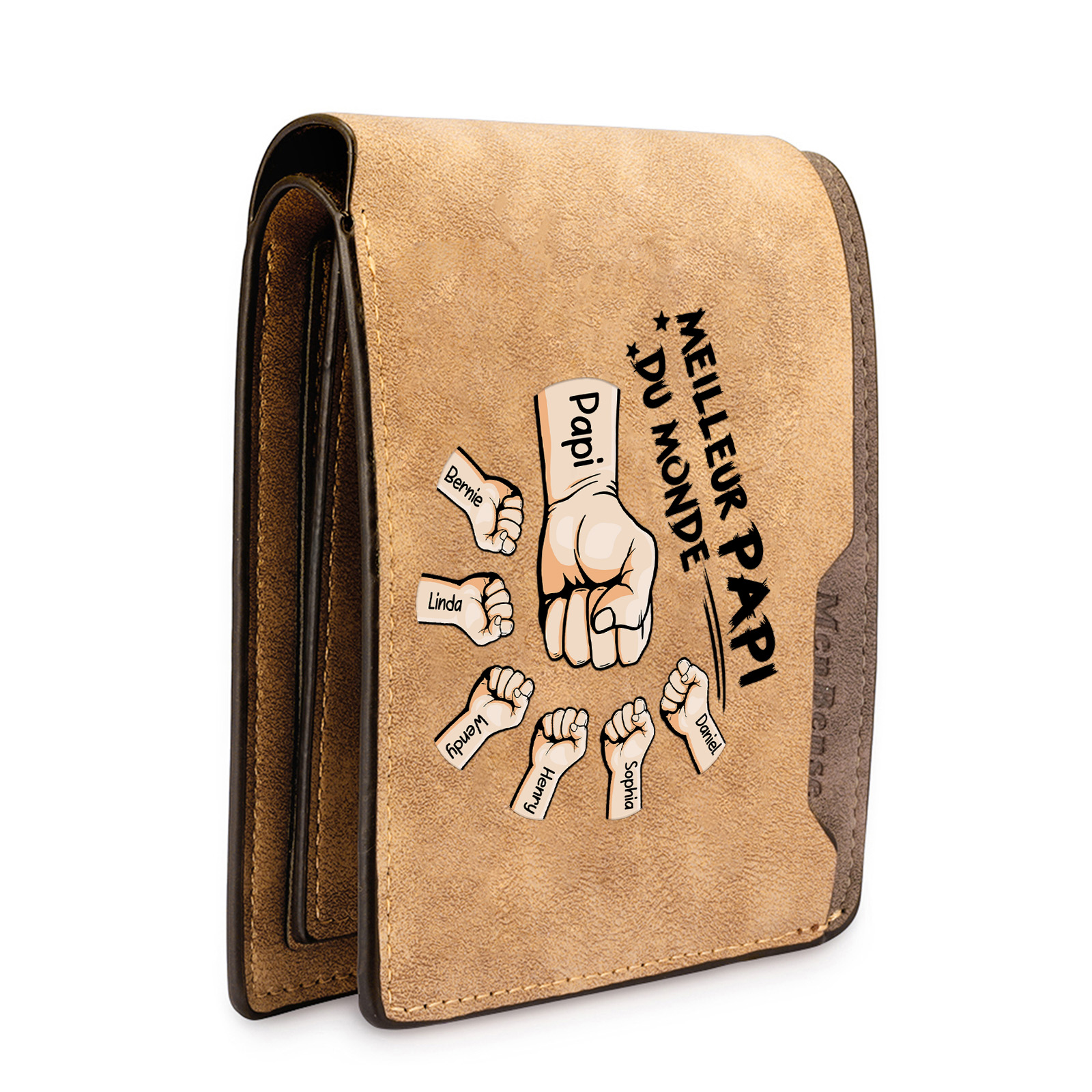 À mon Meilleur Papi - Portefeuille Homme Personnalisé 2 à 7 Prénoms et Poings | Cadeau Fête des Grands-pères | Jessemade