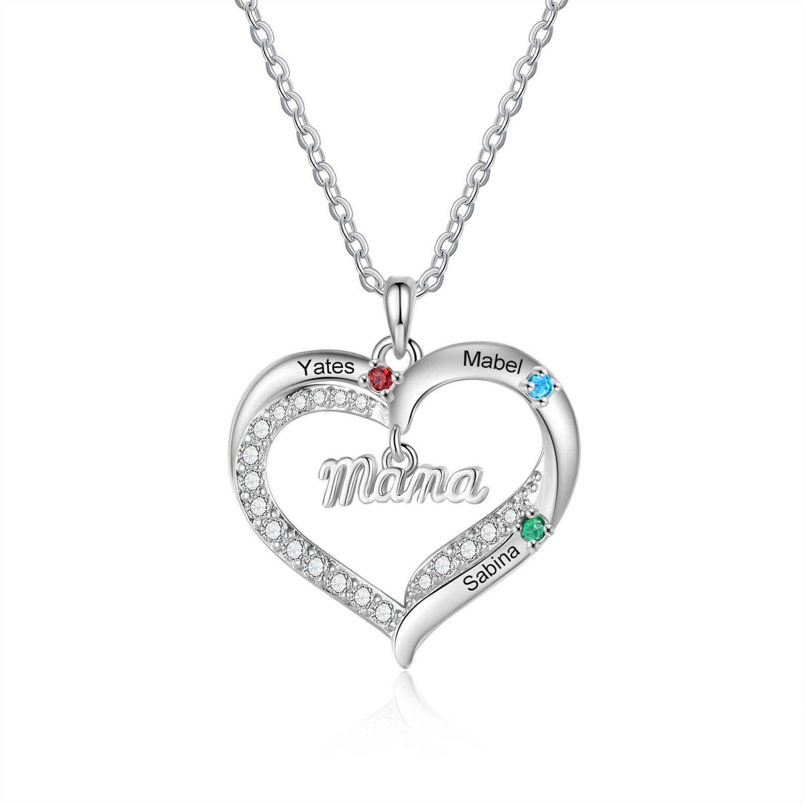 Collier Cœur Personnalisé pour Maman avec Pierres de Naissance et 2 à 5 Prénoms