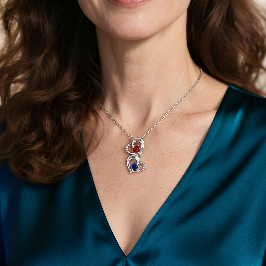 Collier cœur 2-4 Prénoms Personnalisés avec pierre de naissance Collier Personnalisé Femme Cadeau Émotionnel pour femme| Jessemade