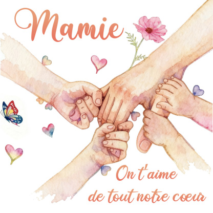 Carte Mamie et Petits-Enfants se tenant la main Cadeau pour Mamie, la fête des Grands‑Mères