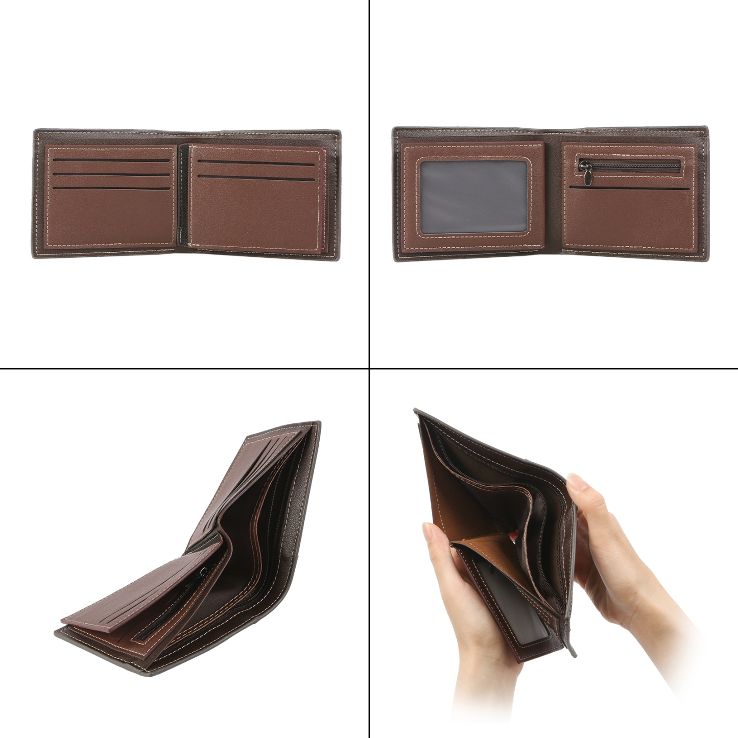 Portefeuille Personnalisé avec Photo & Initiale, Cuir PU Bicolore, Gravure sur Mesure, Idée Cadeau Homme