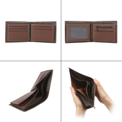 Portefeuille Personnalisé avec Photo & Initiale, Cuir PU Bicolore, Gravure sur Mesure, Idée Cadeau Homme