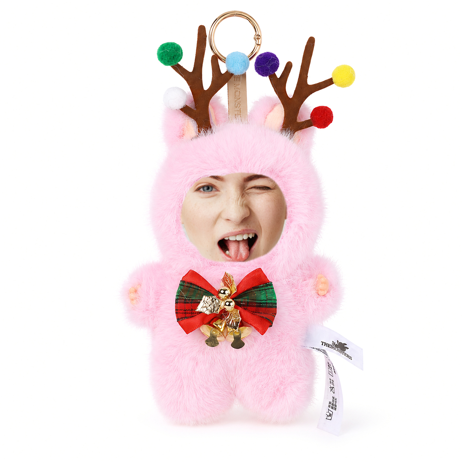 Porte-clés photo personnalisé en peluche d’élan de Noël