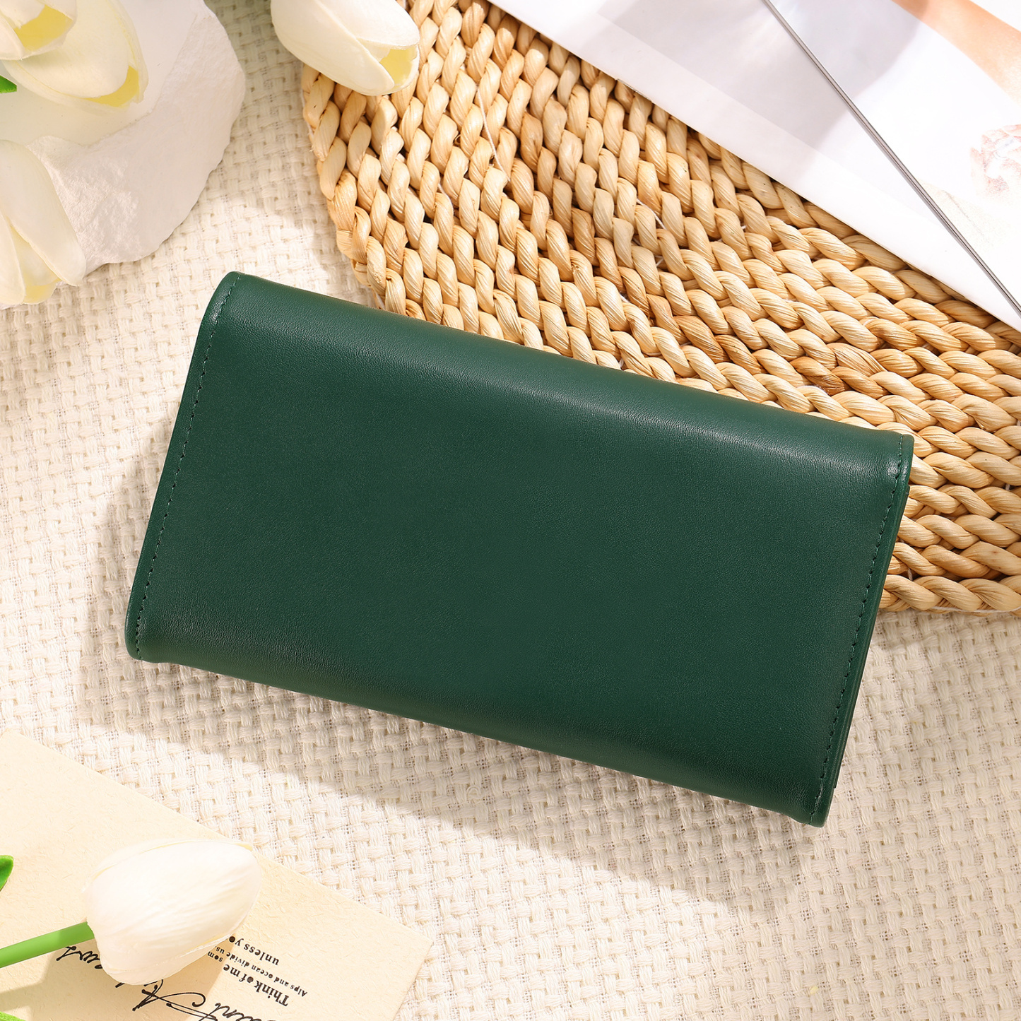 Portefeuille long Personnalisé pour Femme en cuir, avec Fleur de naissance et Prénom