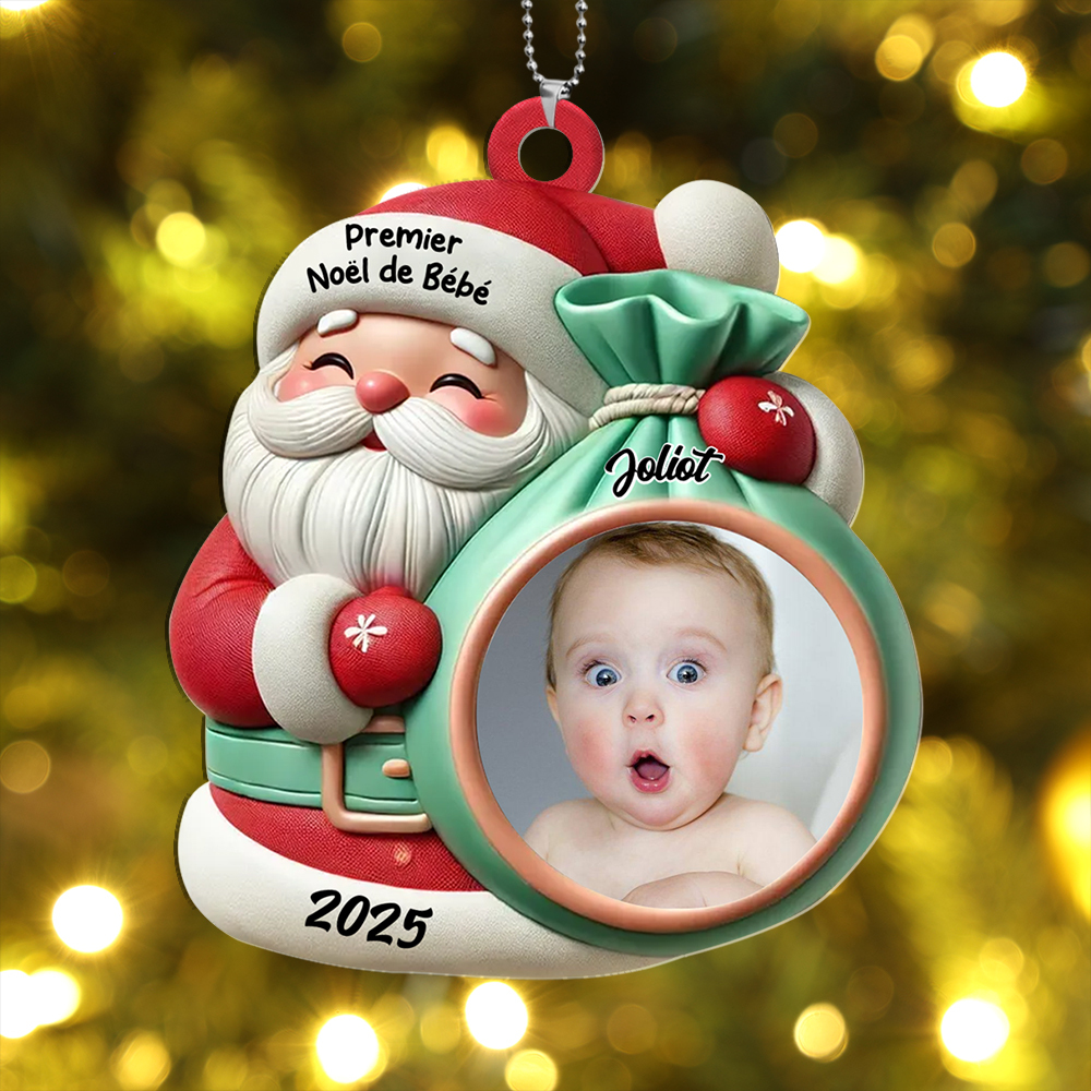 Décoration sapin Noël - Père Noël Photo Bébé Personnalisée
