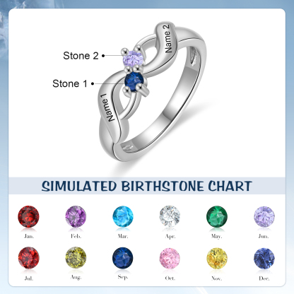 Bague Infini Personnalisée avec Prénoms et Pierres de Naissance – Bijou Gravé pour Femme