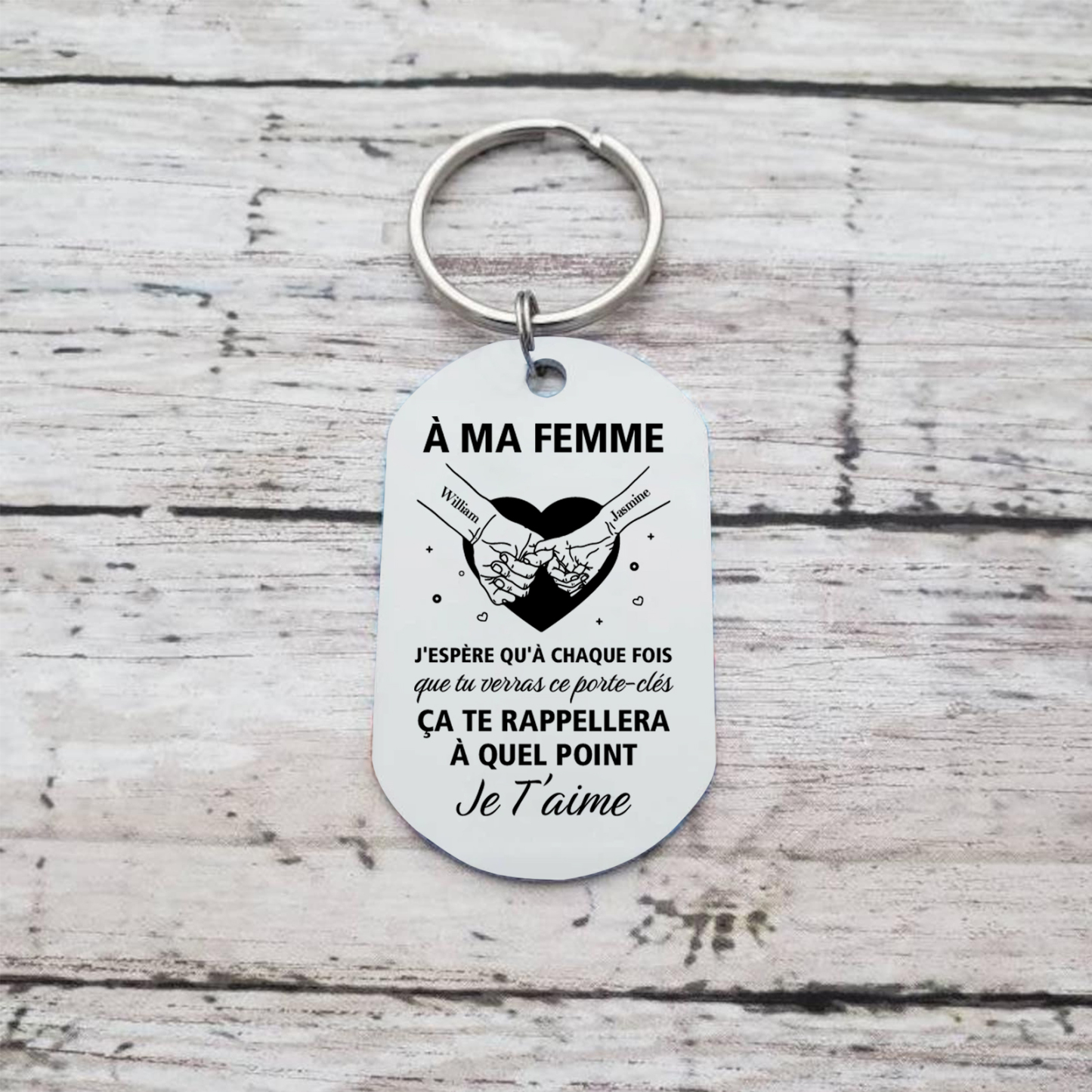 Porte-Clés la main dans la main Personnalisé avec Prénoms pour femme épouse