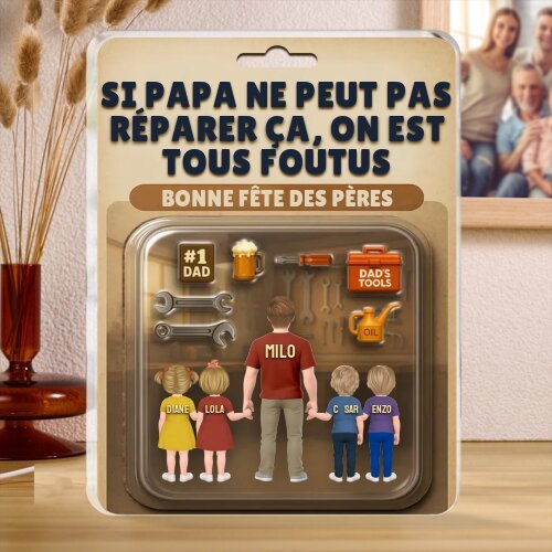 Plaque Acrylique Personnalisée Fête des Pères – « Si Papa ne peut pas réparer ça, on est tous foutus » – Cadeau avec 1-5 Prénoms des Enfants | Jessemade