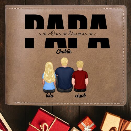À mon Papa - Portefeuille Personnalisé avec 1-8 Prénoms et Enfants illustrés Portefeuille Homme | Jessemade