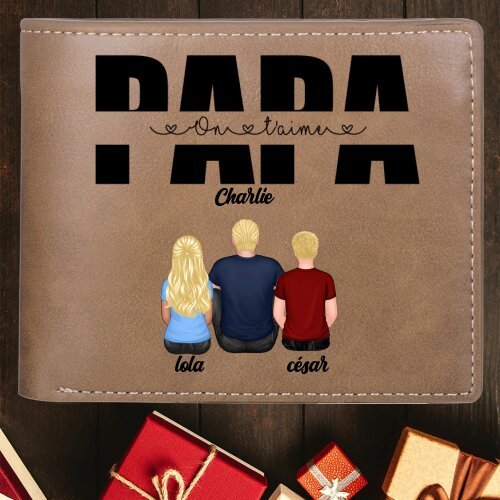 À mon Papa - Portefeuille Personnalisé avec 1-8 Prénoms et Enfants illustrés Portefeuille Homme | Jessemade