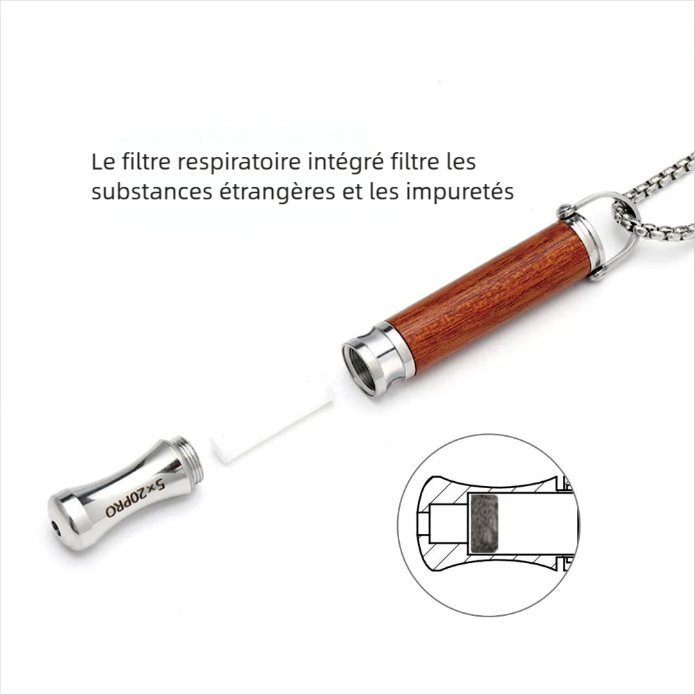 Collier de Respiration avec Pendentif en Bois pour soulager l'Anxiété