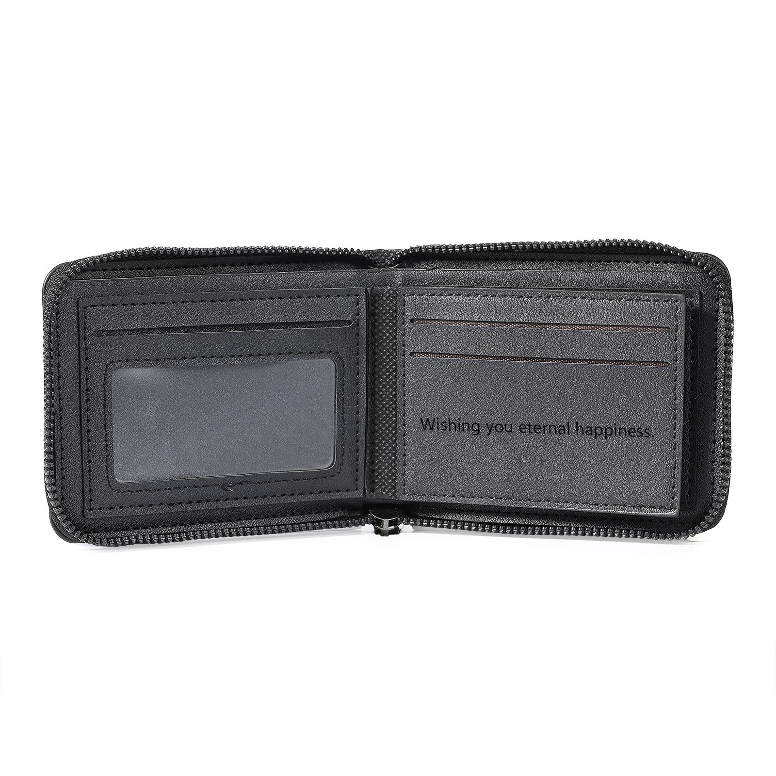 Portefeuille homme personnalisé en cuir PU avec fermeture éclair – avec photo, calendrier ou prénom