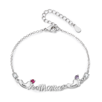 Bracelet personnalisé avec prénom de maman et pierre de naissance, cadeau familial personnalisé pour la fête des Mères, un anniversaire ou Noël pour maman | Jessemade