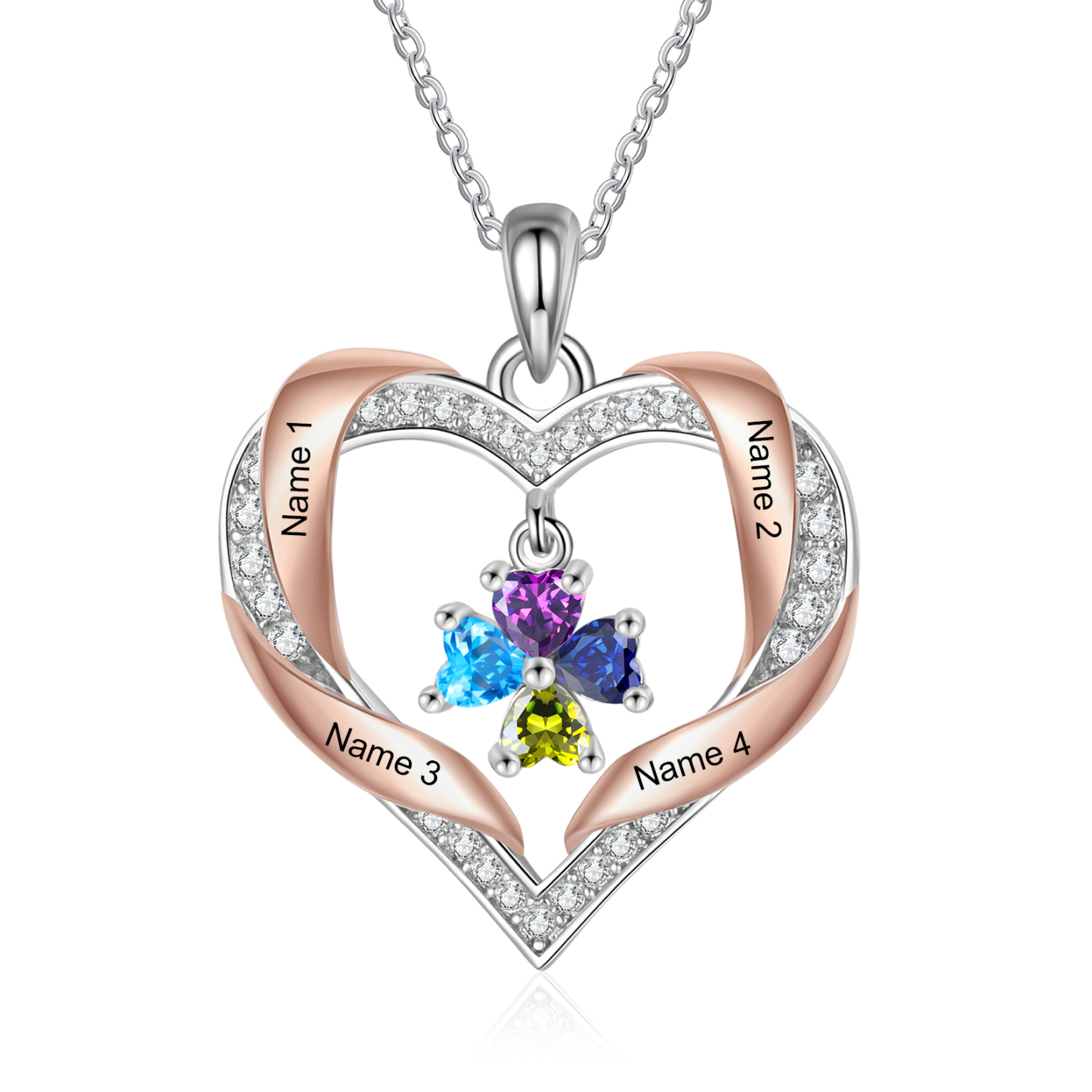Collier Cœur Bicolore Personnalisé avec Pierre de Naissance