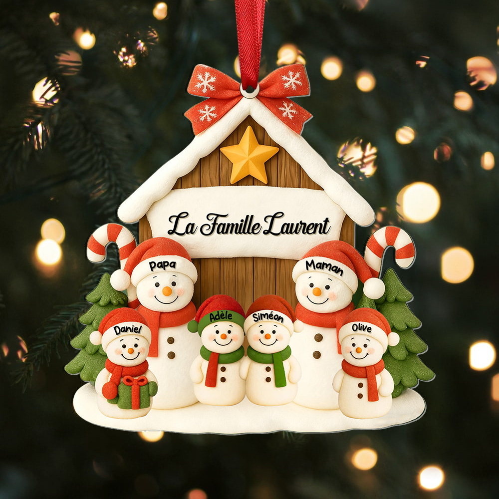 Décoration sapin Noël Famille Bonhommes de neige personnalisable