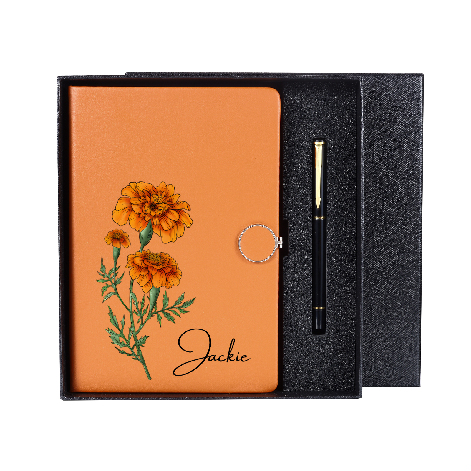 Coffret cadeau carnet A5 personnalisé avec fleurs et prénom – Cadeau personnalisé pour elle ou lui | Jessemade