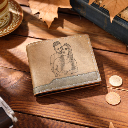 Portefeuille Homme Bicolore Personnalisé en cuir PU, à deux volets, personnalisé avec Photo, Calendrier, Initiales ou Prénom