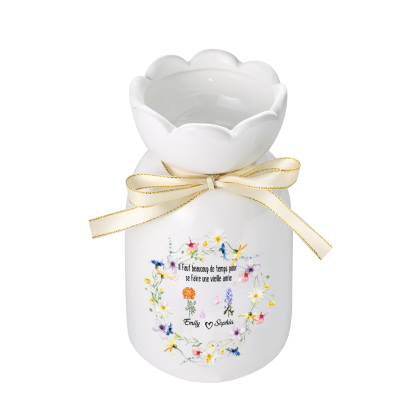 À ma Sœur/Amie - Vase en Céramique Personnalisé 2 Prénoms et Fleurs de Naissance  (sans fleurs) Cadeau d'Amitié | Jessemade