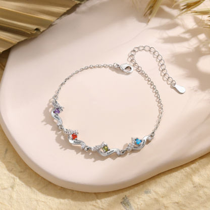 Bracelet personnalisé pour femme avec 2 à 5 prénoms et pierres de naissance