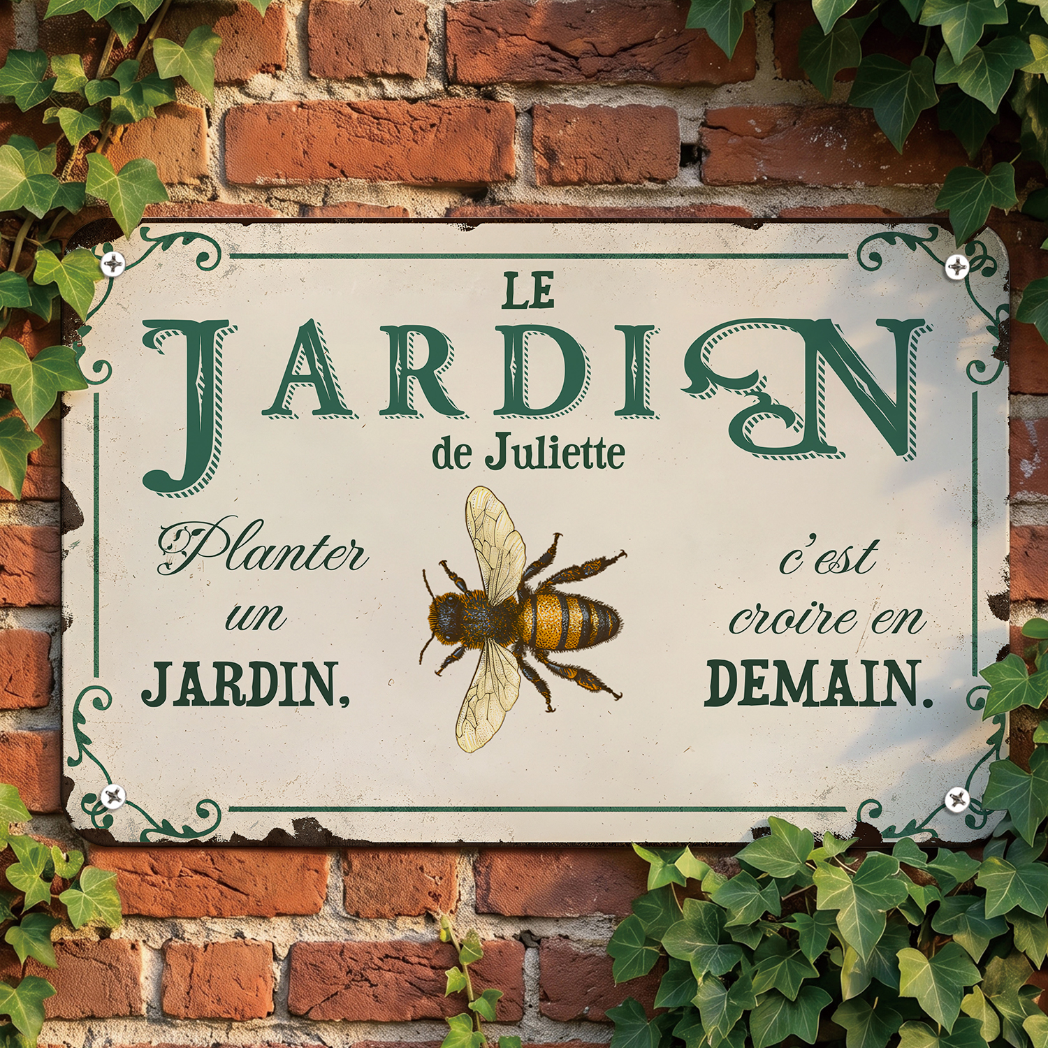 Plaque de Jardin Personnalisée en Métal avec Prénom et Citation au Choix – Décoration Murale Vintage
