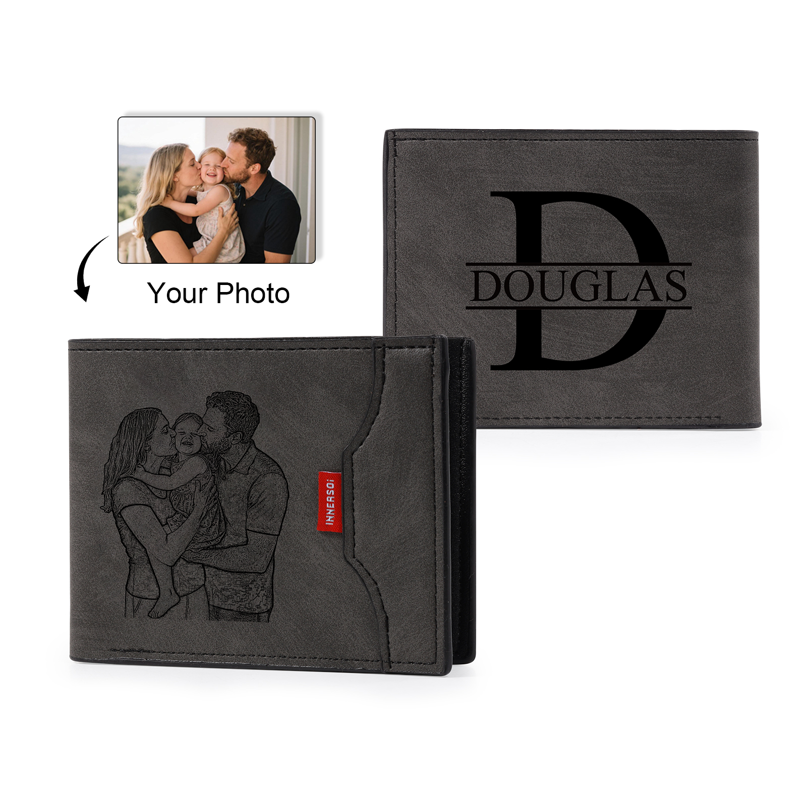 Portefeuille Homme Personnalisé en cuir PU, personnalisable avec Photo, Calendrier ou gravure de Nom