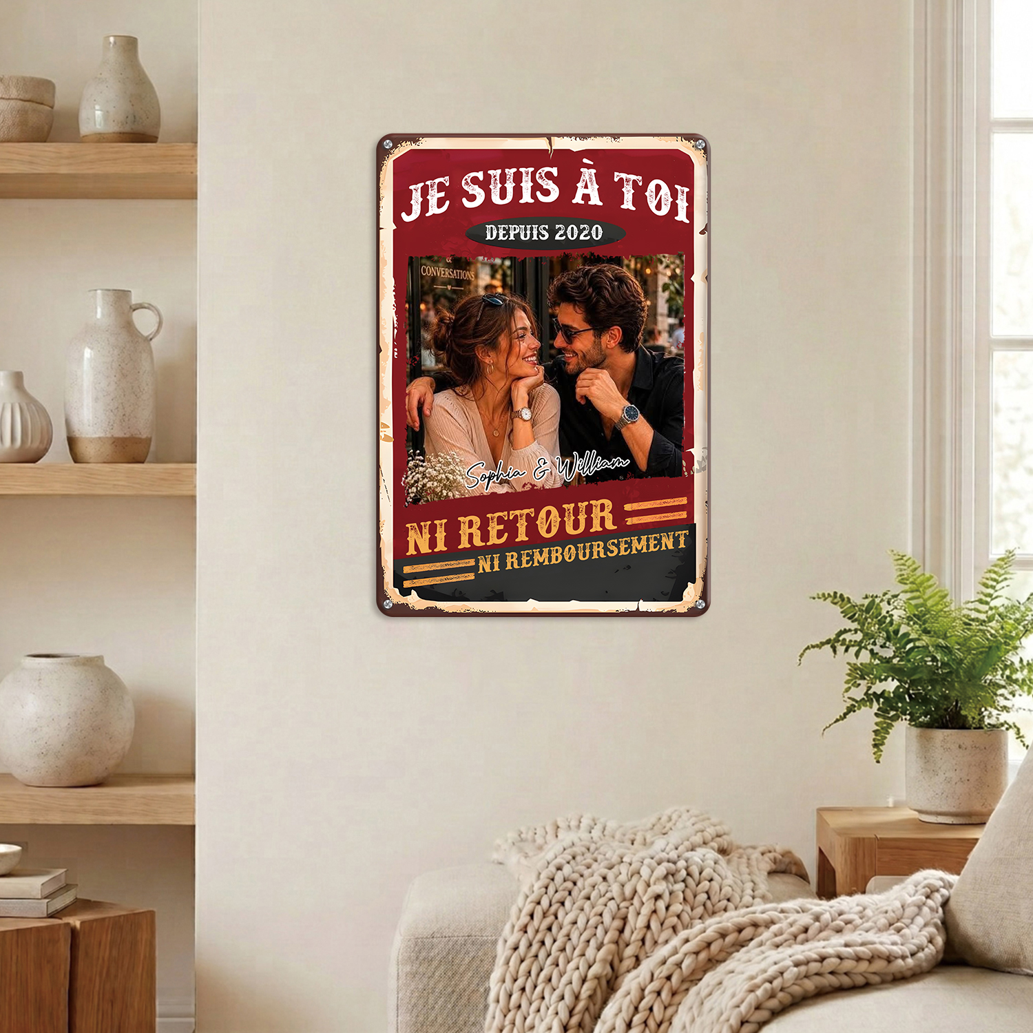 Plaque en Métal Personnalisée Couple avec 2 Prénoms et Année – Décoration Murale Romantique