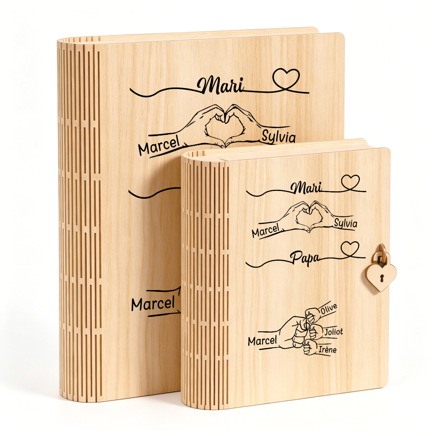 Boîte de Rangement Livre Personnalisée en Bois avec 3–10 Noms et Poings, cadeau de fête des Pères pour Papa