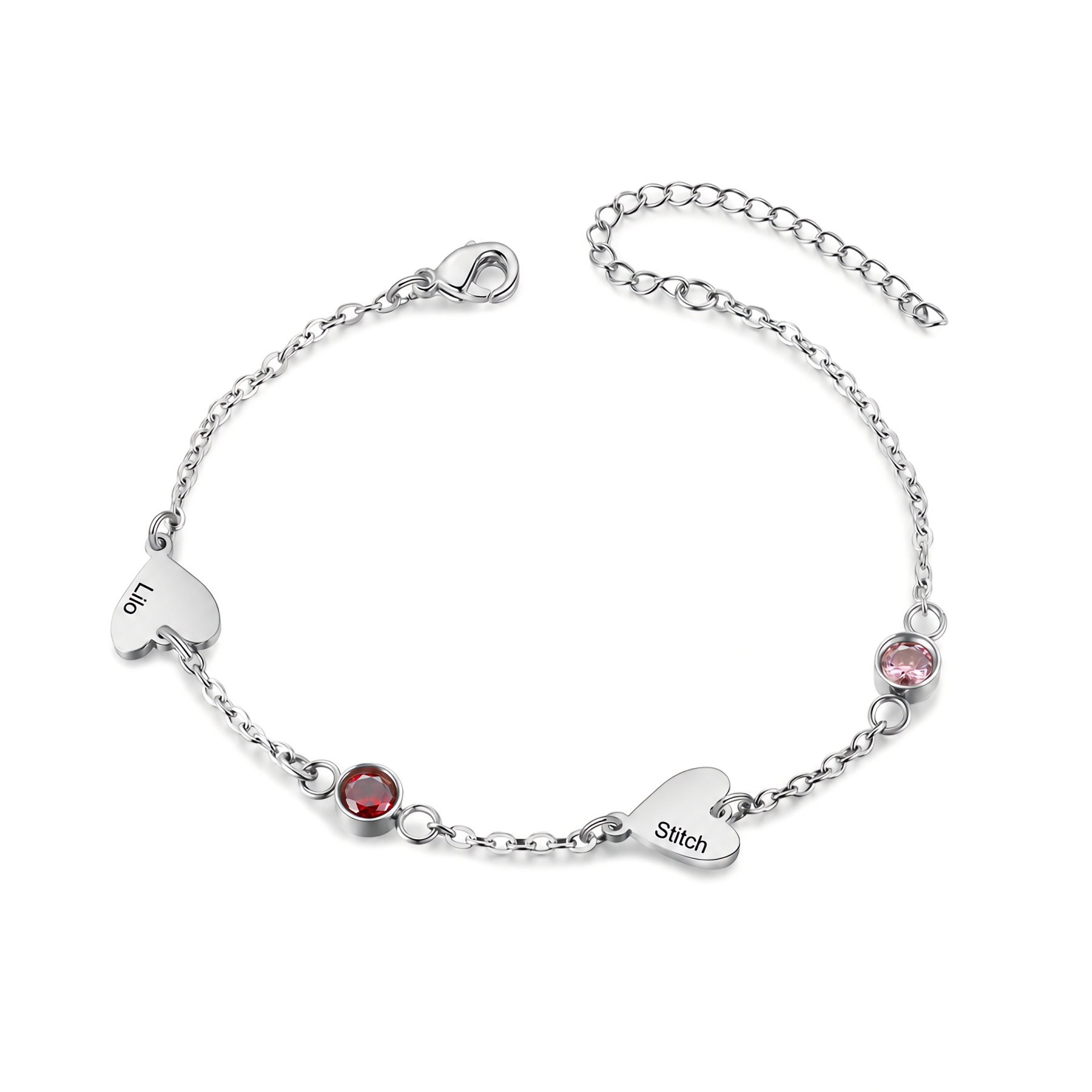 Bracelet Cœur Personnalisé avec 1 à 5 Noms et Pierres de Naissance pour Femme