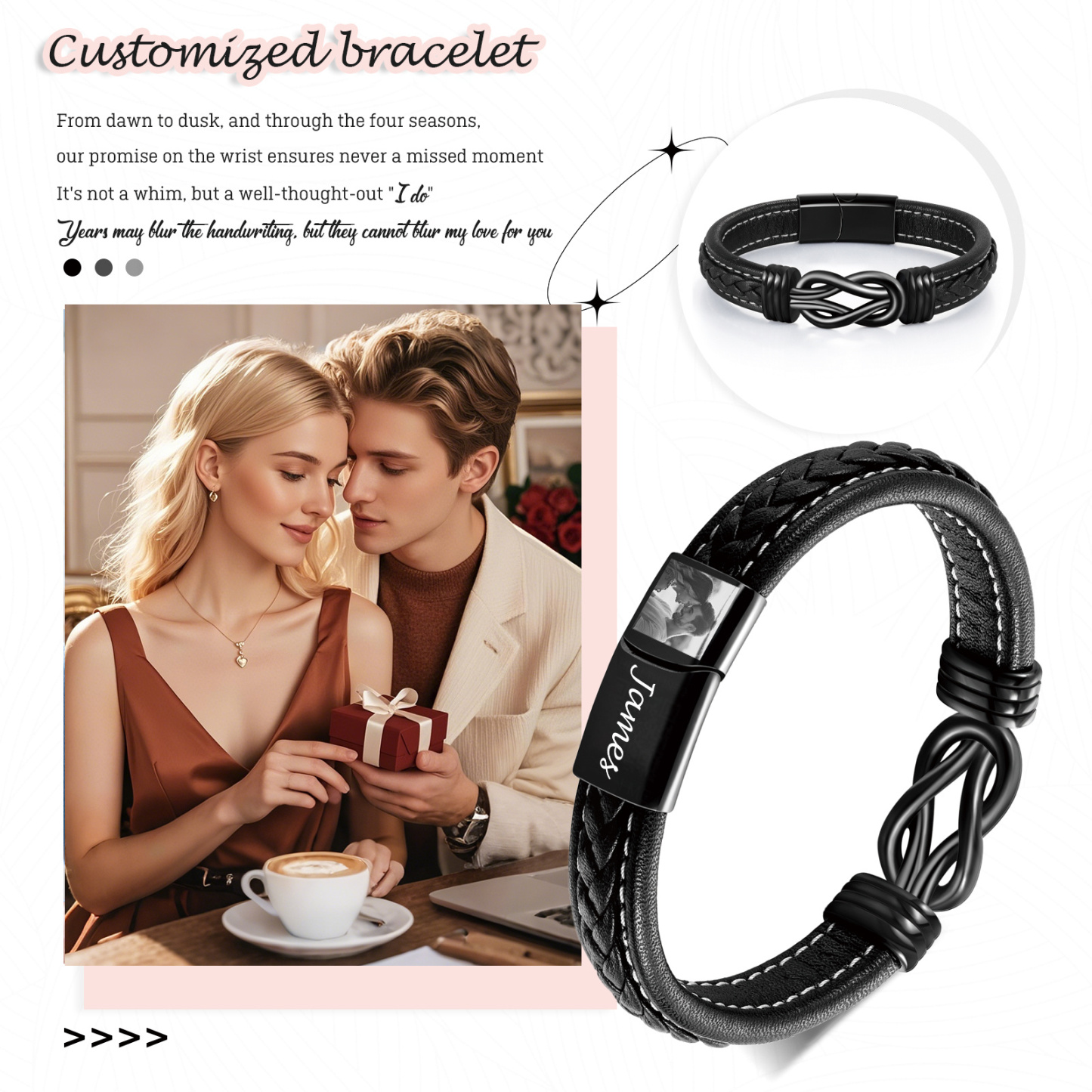 Bracelet Infini en Cuir Personnalisé avec Photo pour Homme