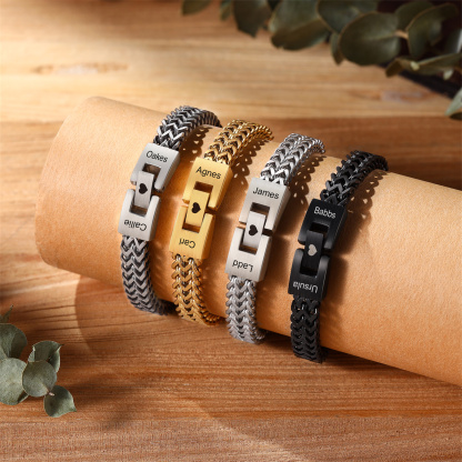 Bracelet Homme Personnalisé en Acier Inoxydable à Maillons Cubains avec Nom
